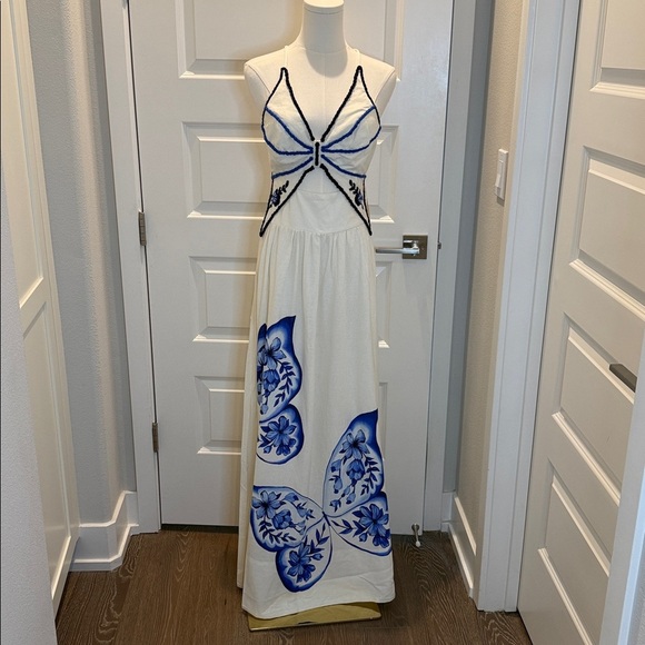 FARM Rio Embroidered Maxi Dress Butterfly Size S - Picture 3 of 9